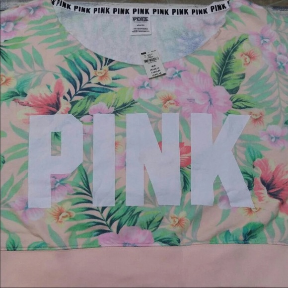 NWT VS PINK TROPICAL CROPPED CREW - Picture 4 of 4